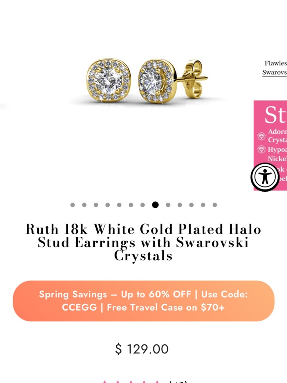 18k Gold Plated Halo Stud Earrings and Necklace Bundle
